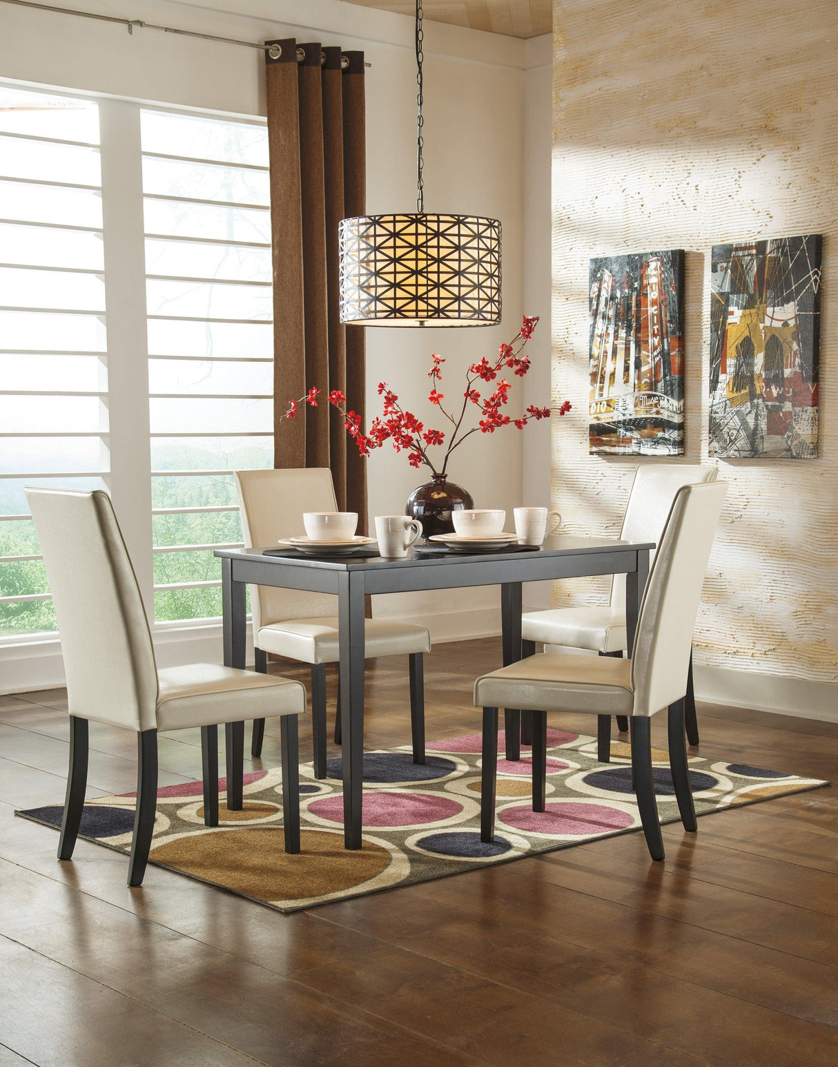 Kimonte Dark Brown/Ivory 5-Piece Rectangular Dining Set by Ashley at Eve Furniture
