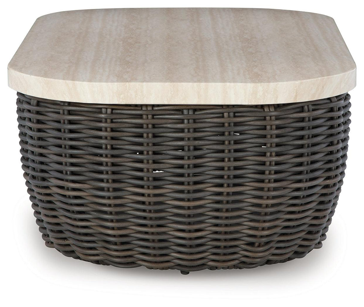 Kimora Beige/Dark Brown Outdoor Coffee Table by Ashley at Eve Furniture