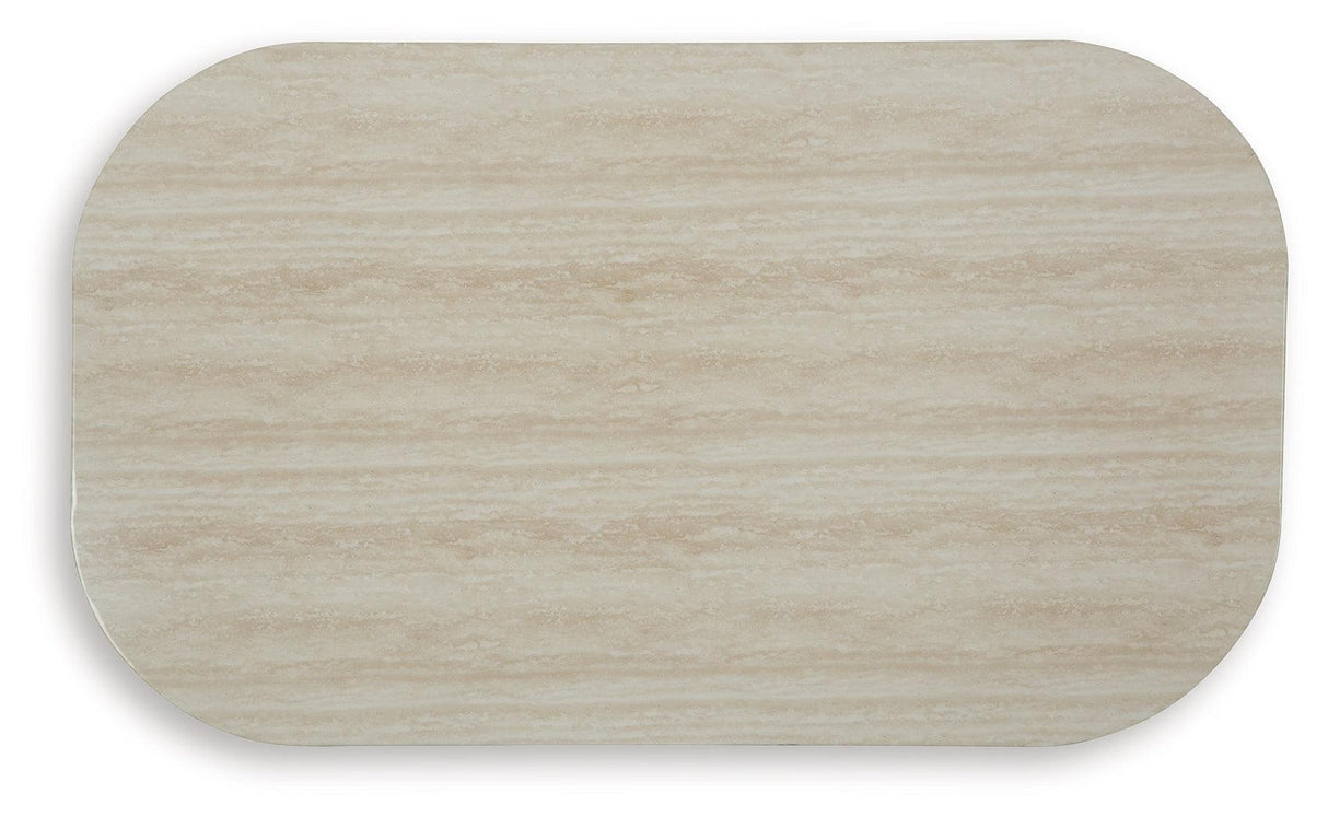 Kimora Beige/Dark Brown Outdoor Coffee Table by Ashley at Eve Furniture