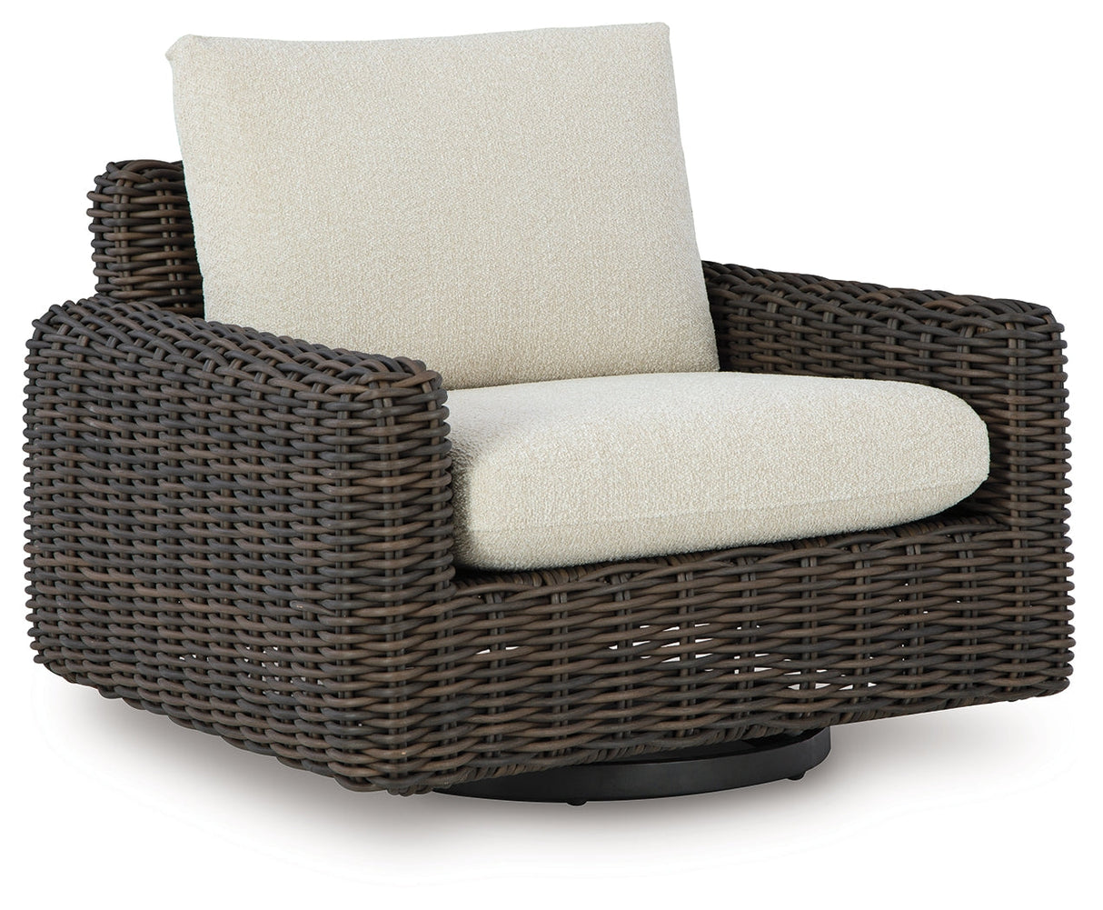 Kimora Beige/Dark Brown Outdoor Swivel Lounge Chair by Ashley at Eve Furniture
