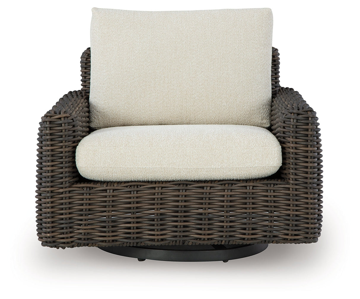 Kimora Beige/Dark Brown Outdoor Swivel Lounge Chair by Ashley at Eve Furniture