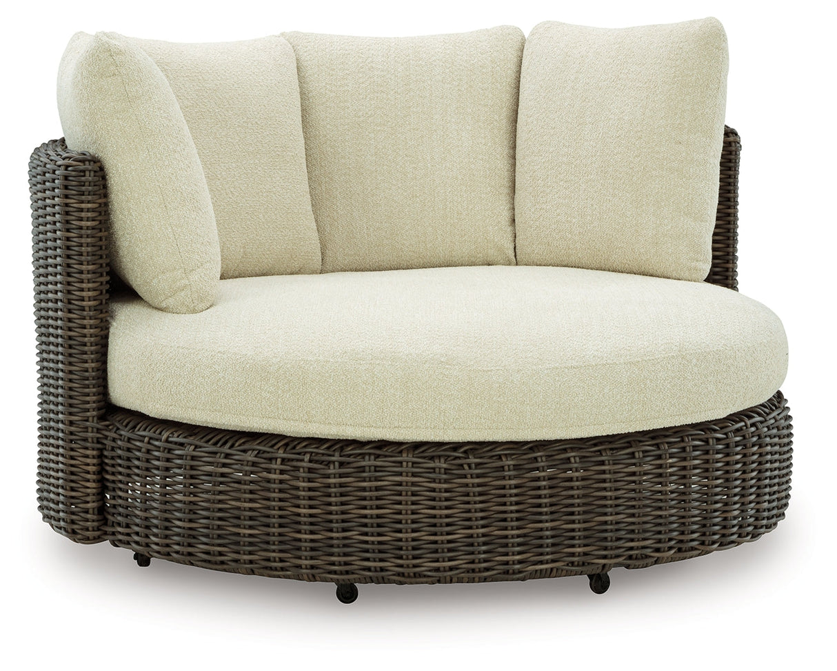 Kimora Beige/Dark Brown Outdoor Swivel Lounge Chair with Cushion by Ashley at Eve Furniture
