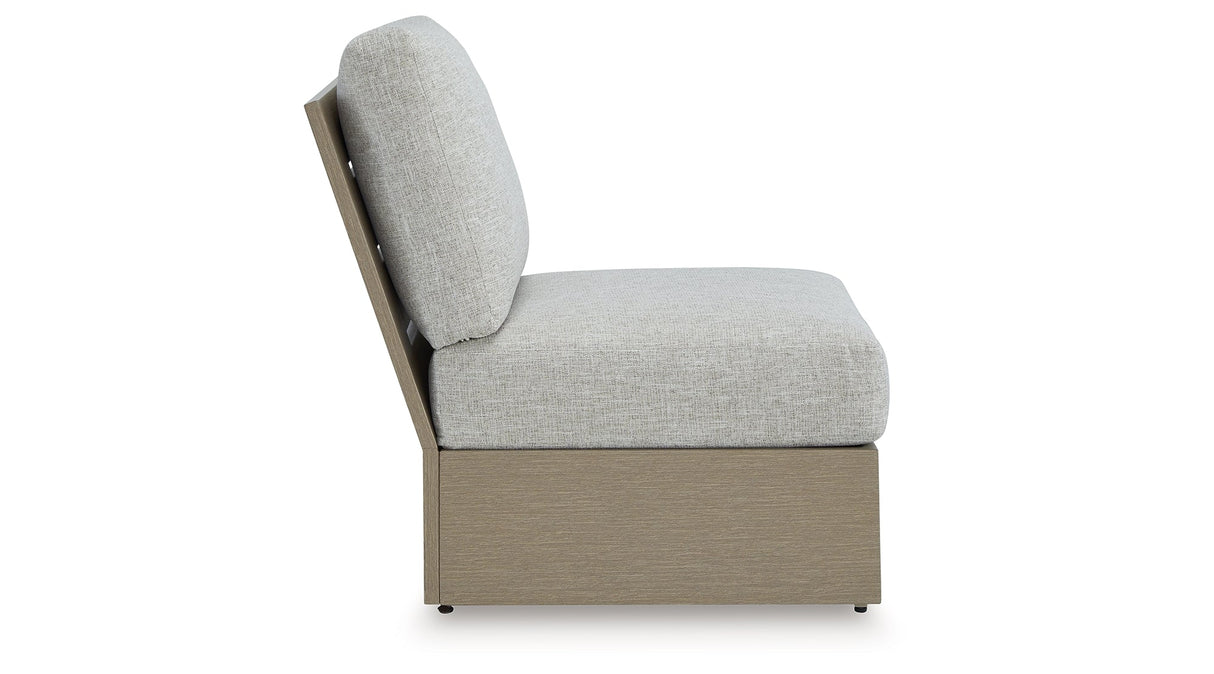 Kimpton Isle Brown/Beige Outdoor Armless Chair with Cushion by ASHLEY FURNITURE at Eve Furniture