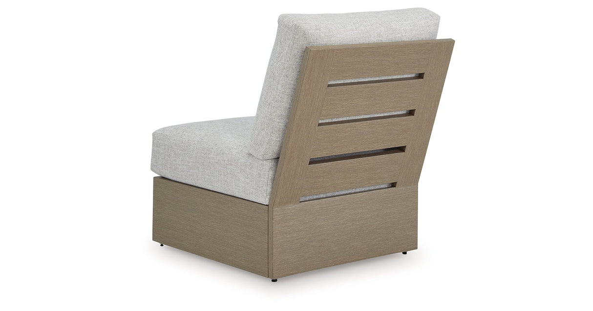 Kimpton Isle Brown/Beige Outdoor Armless Chair with Cushion by ASHLEY FURNITURE at Eve Furniture