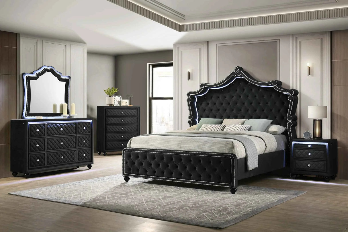 Kingdom Black Queen Velvet Panel Bedroom Set by Happy Homes at Eve Furniture