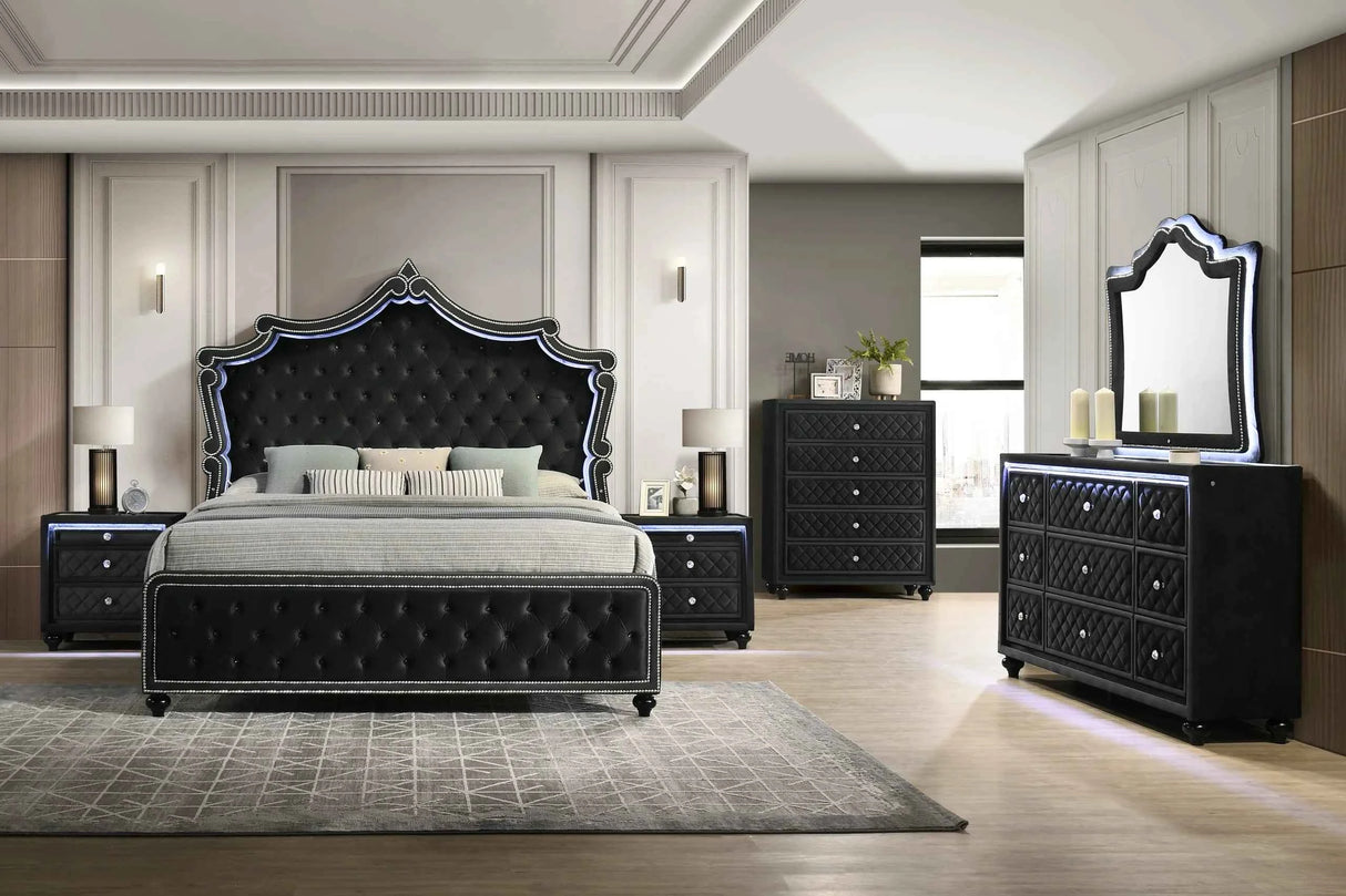 Kingdom Black Queen Velvet Panel Bedroom Set by Happy Homes at Eve Furniture
