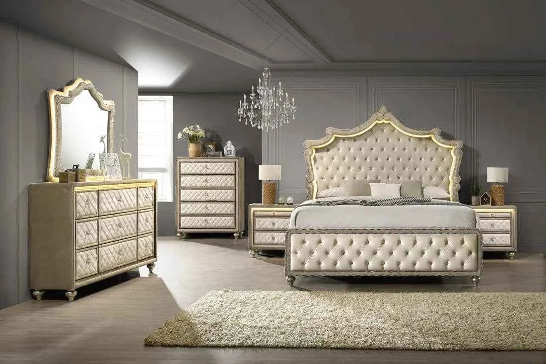 Kingdom Cream Velvet Queen Panel Bedroom Set by Happy Homes at Eve Furniture