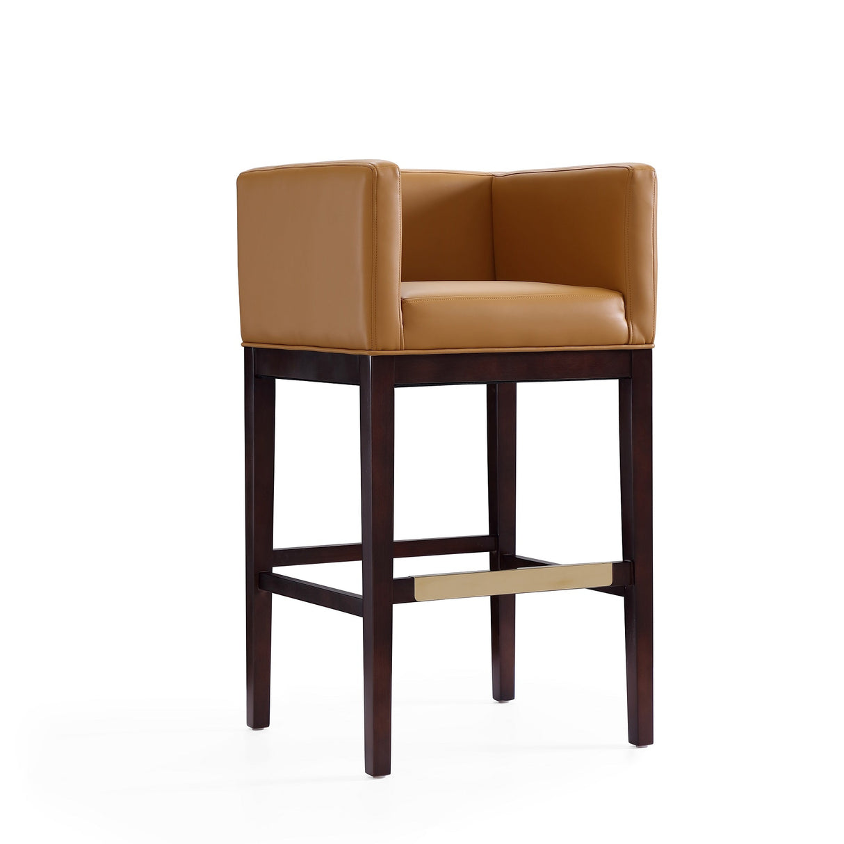 Kingsley Barstool in Camel and Dark Walnut (set of 2) by Manhattan Comfort at Eve Furniture