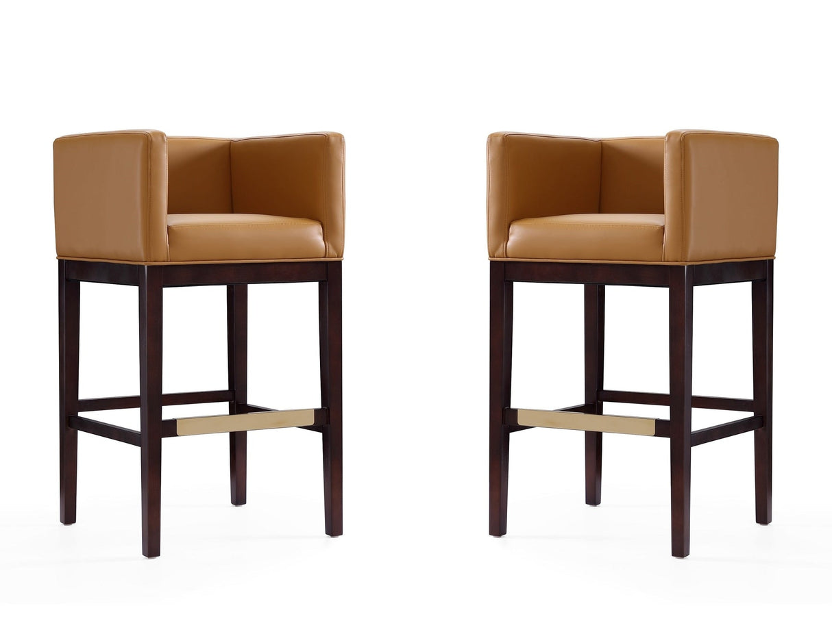 Kingsley Barstool in Camel and Dark Walnut (set of 2) by Manhattan Comfort at Eve Furniture