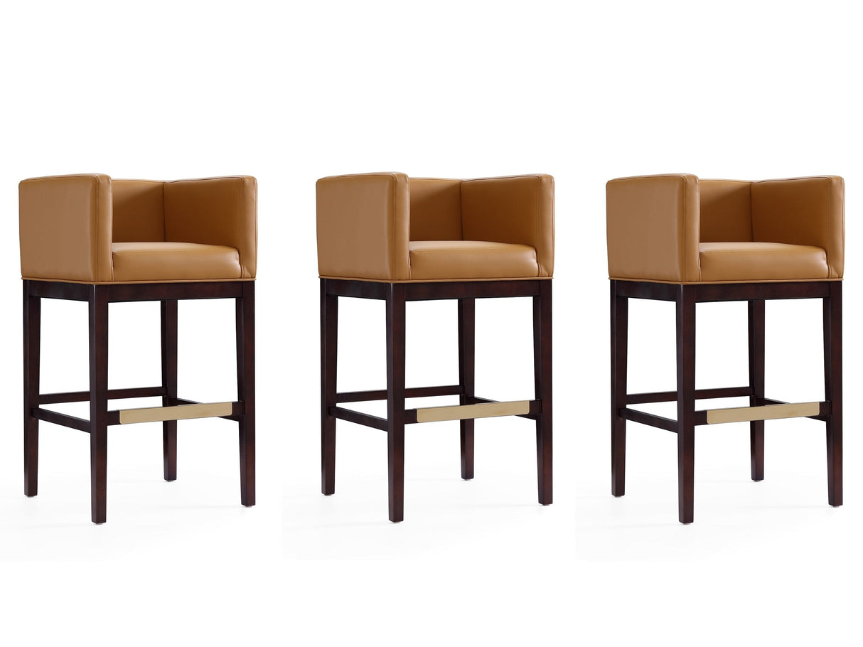 Kingsley Barstool in Camel and Dark Walnut (set of 3) by Manhattan Comfort at Eve Furniture