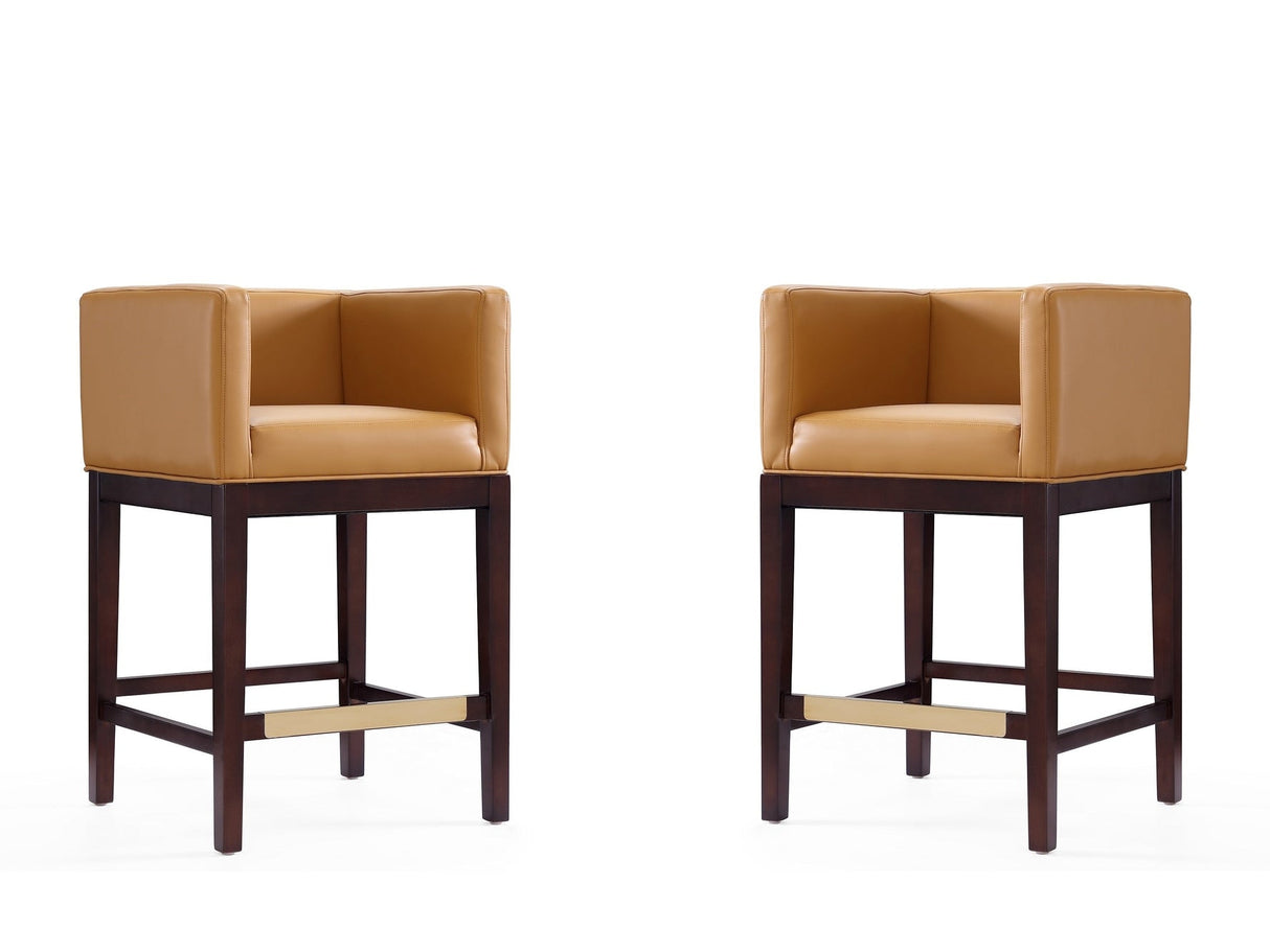 Kingsley Counter Stool in Camel and Dark Walnut (set of 2) by Manhattan Comfort at Eve Furniture