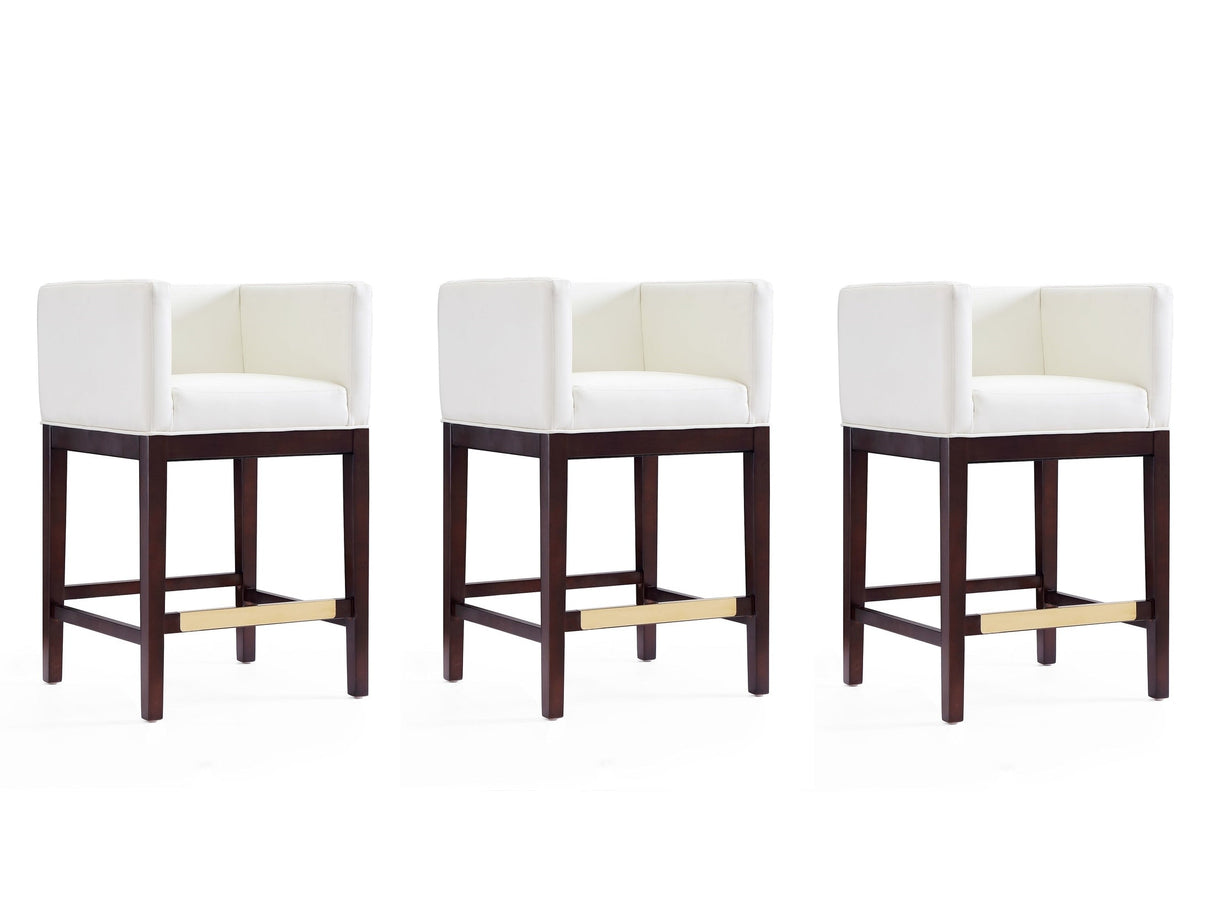 Kingsley Counter Stool in Ivory and Dark Walnut (set of 3) by Manhattan Comfort at Eve Furniture