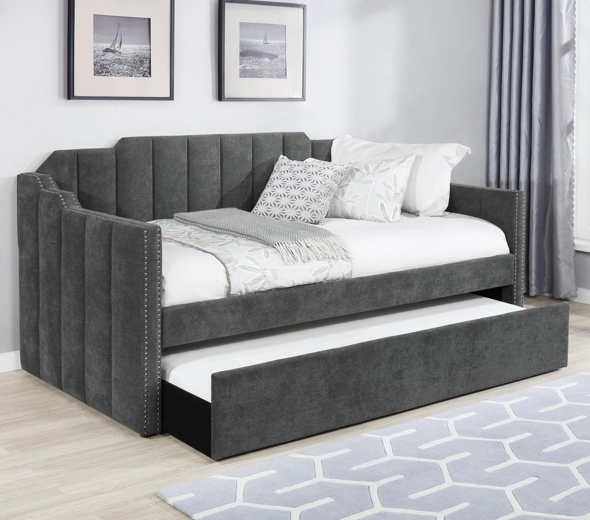 Kingston Charcoal Upholstered Twin Daybed with Trundle by Coaster at Eve Furniture