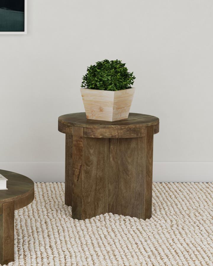 Kinkaid Brown Round Solid Mango Wood End Table by Coaster at Eve Furniture
