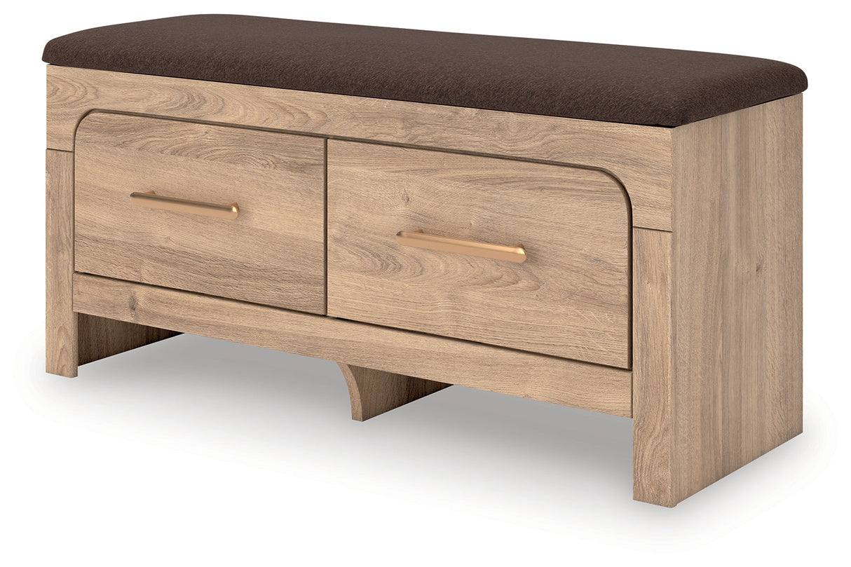 Kinlanni Tan/Brown Bedroom Storage Bench by ASHLEY FURNITURE at Eve Furniture