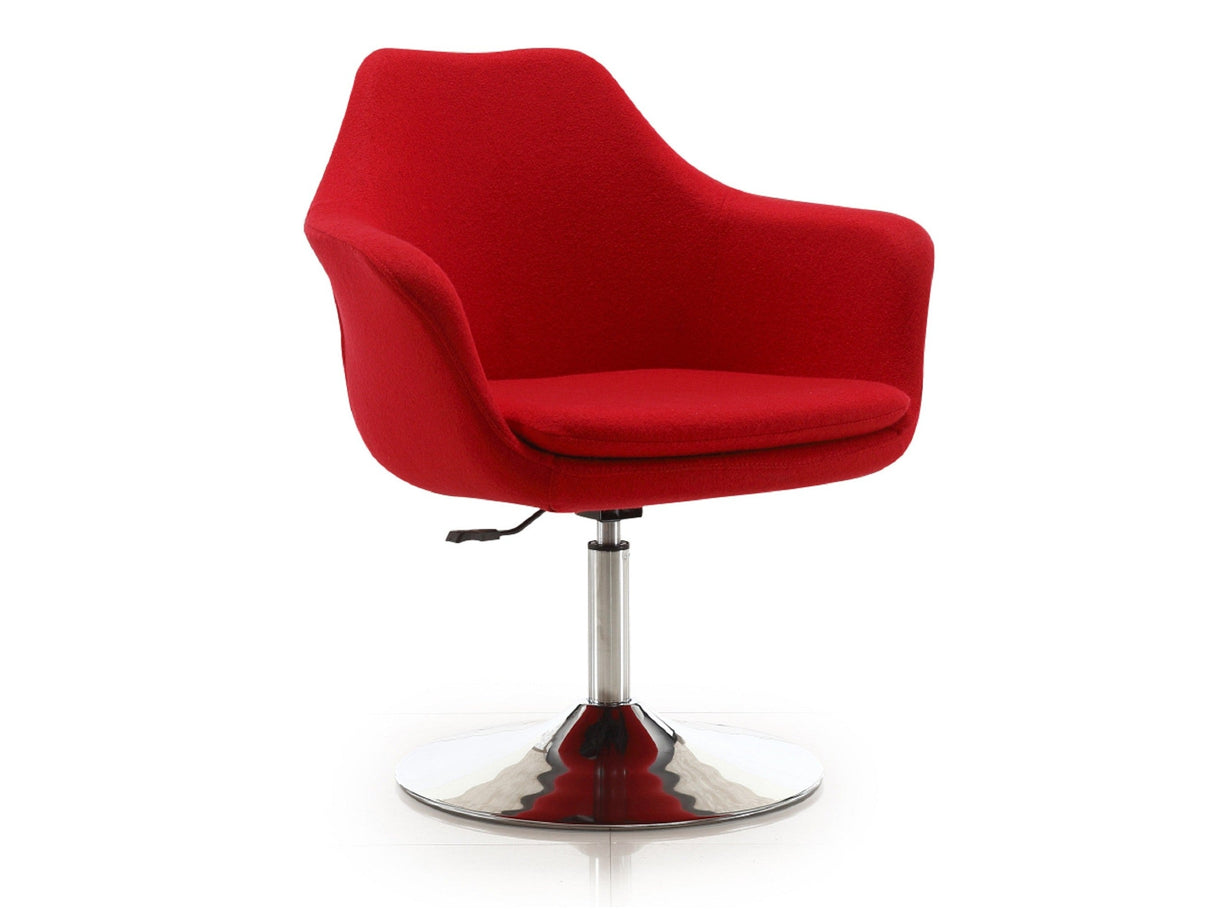 Kinsey Adjustable Height Swivel Accent Chair in Red and Polished Chrome by Manhattan Comfort at Eve Furniture