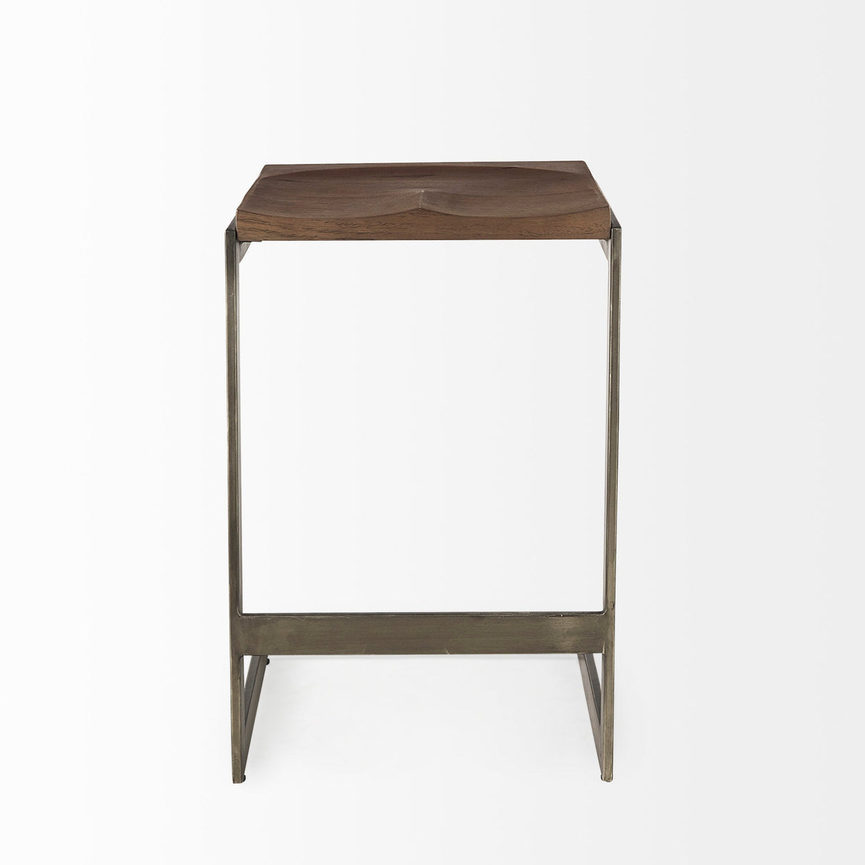 Kiran 17L x 17W x 26H Medium Brown Wood W/ Antique Nickel Finished Metal Frame Counter Stool by Mercana at Eve Furniture