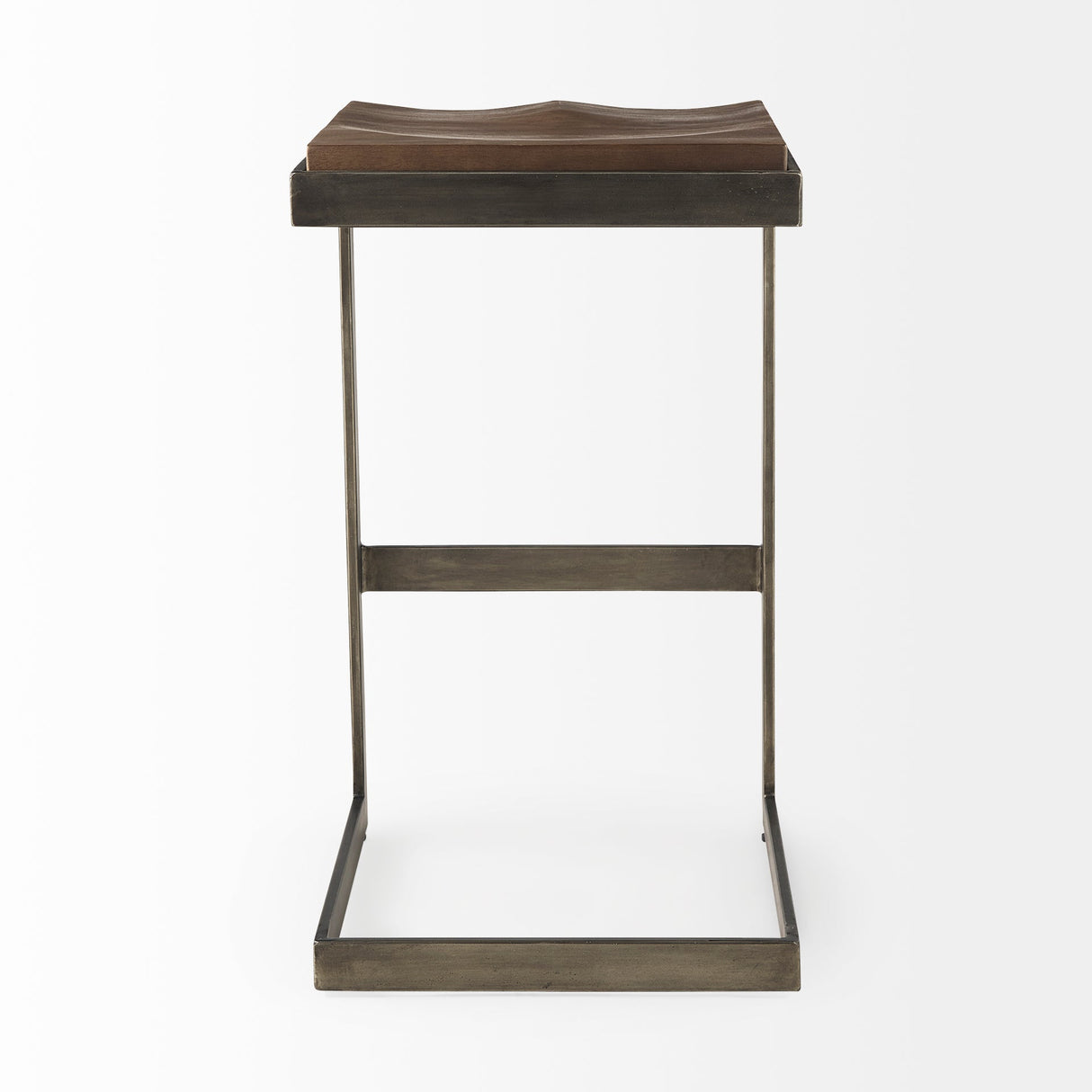 Kiran 17L x 17W x 30H Medium Brown Wood W/ Antique Nickel Finished Metal Frame Bar Stool by Mercana at Eve Furniture