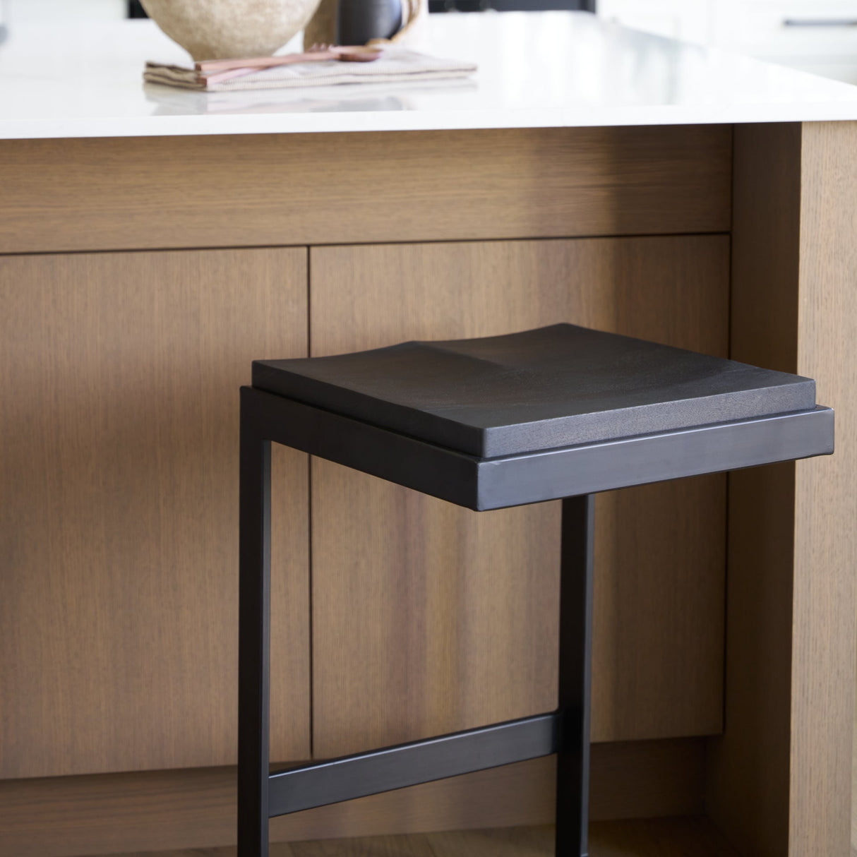 Kiran Black Wood W/ Black Metal Base C-Shape Counter Stool by Mercana at Eve Furniture