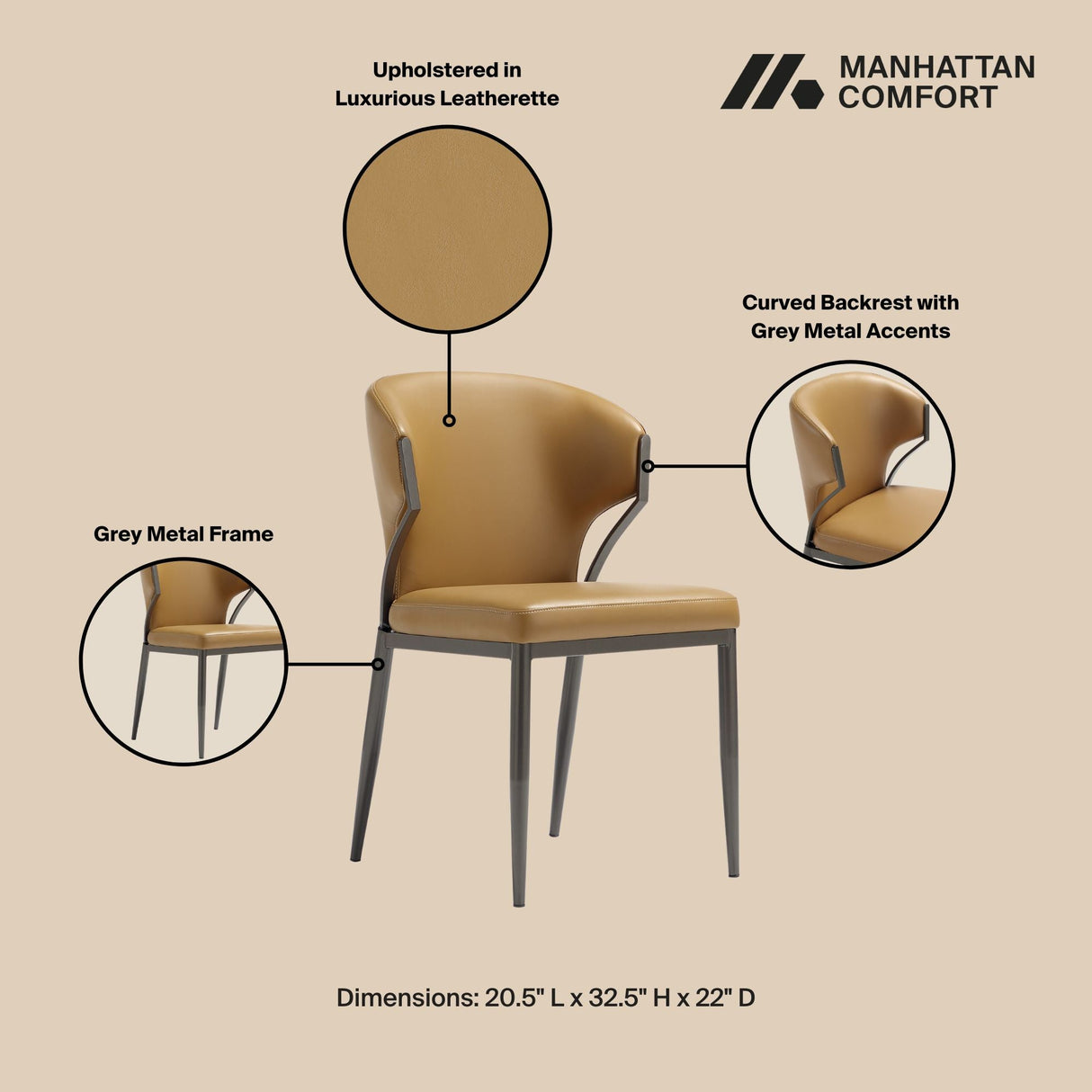 Kirsten Dining Chair in Camel (set of 2) by Manhattan Comfort at Eve Furniture