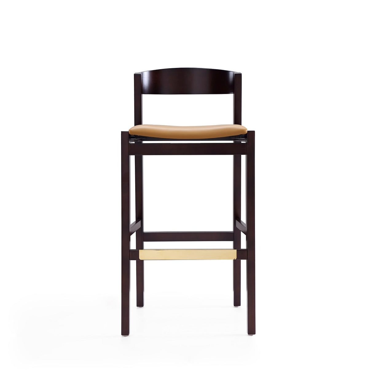 Klismos Barstool in Camel and Dark Walnut (set of 2) by Manhattan Comfort at Eve Furniture