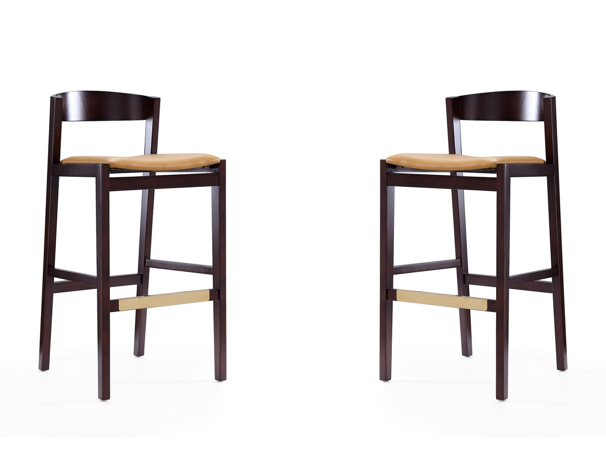 Klismos Barstool in Camel and Dark Walnut (set of 2) by Manhattan Comfort at Eve Furniture