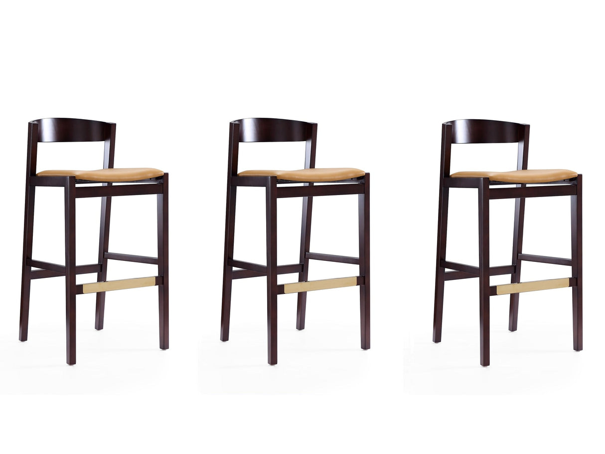 Klismos Barstool in Camel and Dark Walnut (set of 3) by Manhattan Comfort at Eve Furniture