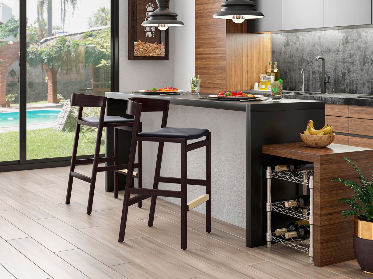 Klismos Counter Stool in Black and Dark Walnut (set of 2) by Manhattan Comfort at Eve Furniture