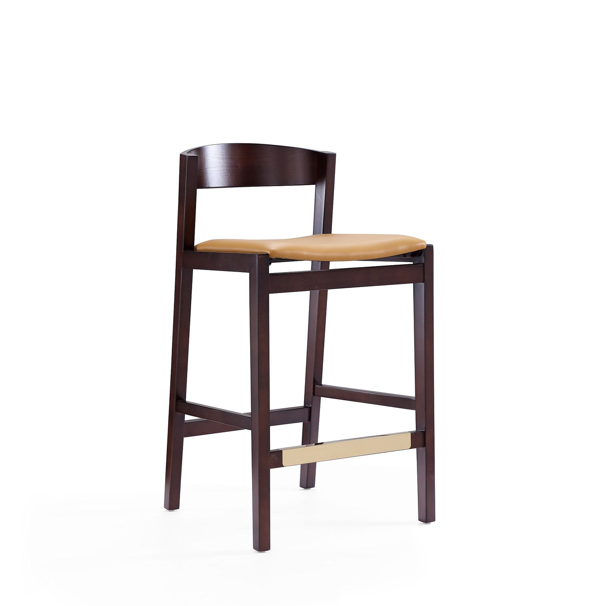 Klismos Counter Stool in Camel and Dark Walnut (set of 2) by Manhattan Comfort at Eve Furniture