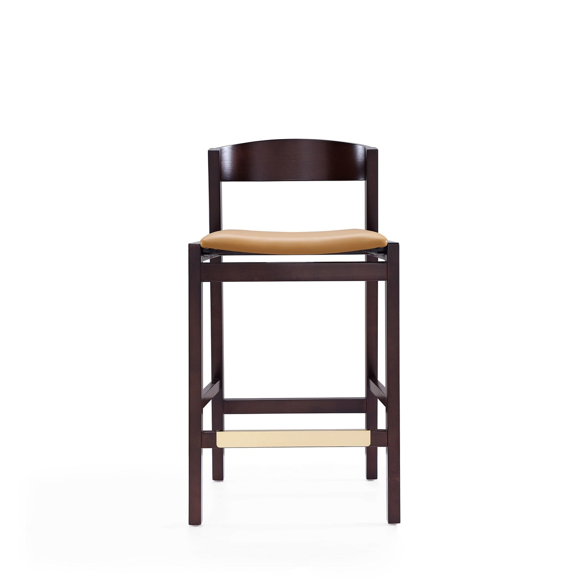 Klismos Counter Stool in Camel and Dark Walnut (set of 2) by Manhattan Comfort at Eve Furniture
