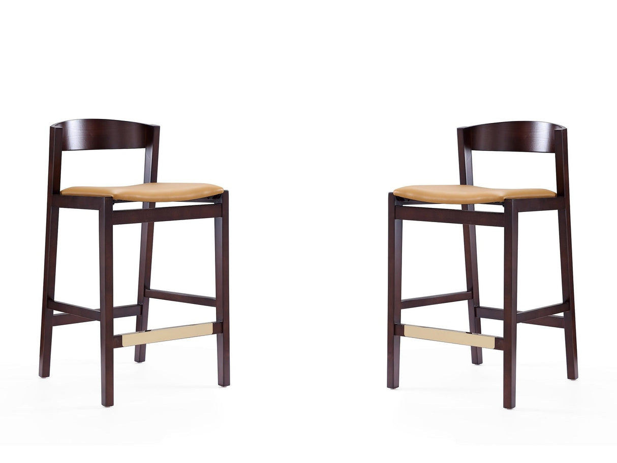 Klismos Counter Stool in Camel and Dark Walnut (set of 2) by Manhattan Comfort at Eve Furniture