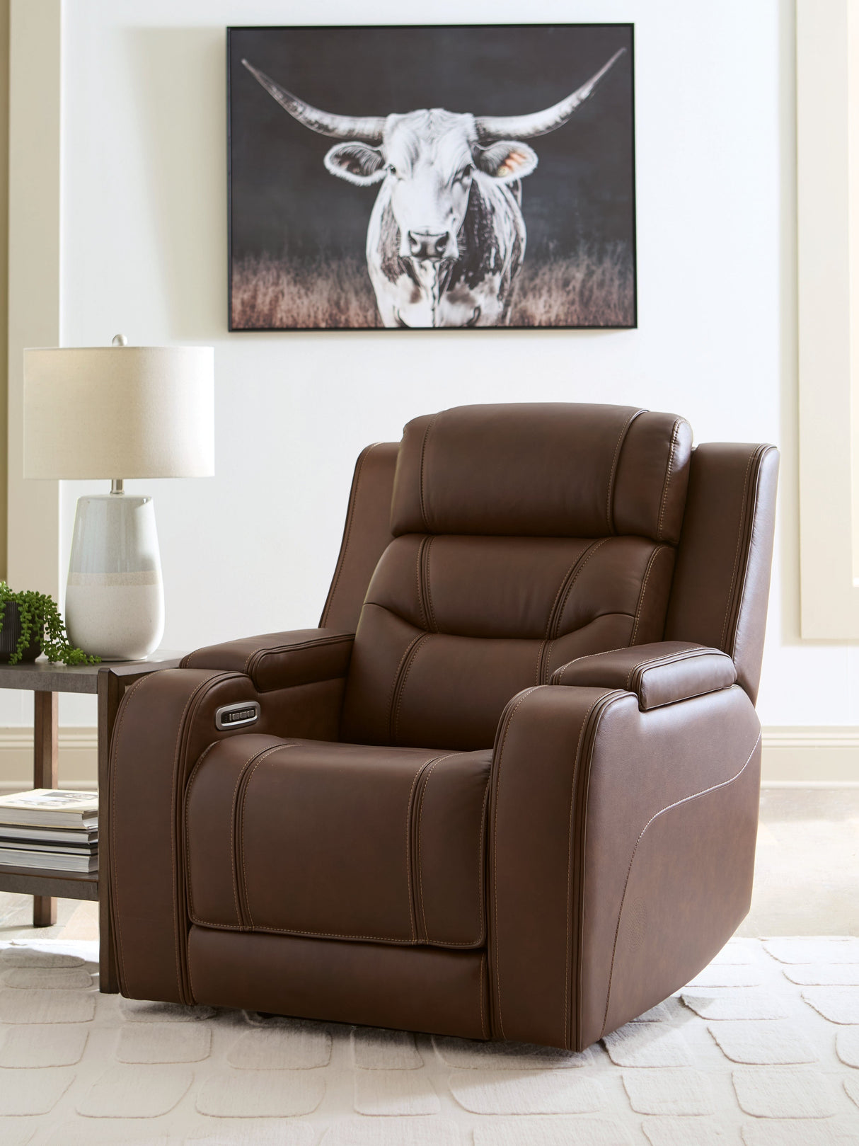 Knightington Brown Power Recliner w/Audio Seating by Ashley at Eve Furniture