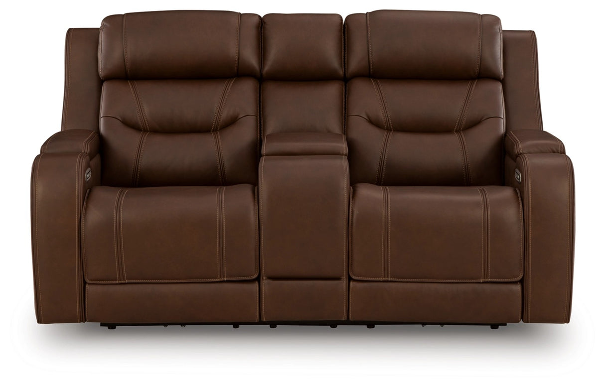 Knightington Brown Power Reclining Sofa & Loveseat w/Audio Seating by Ashley at Eve Furniture