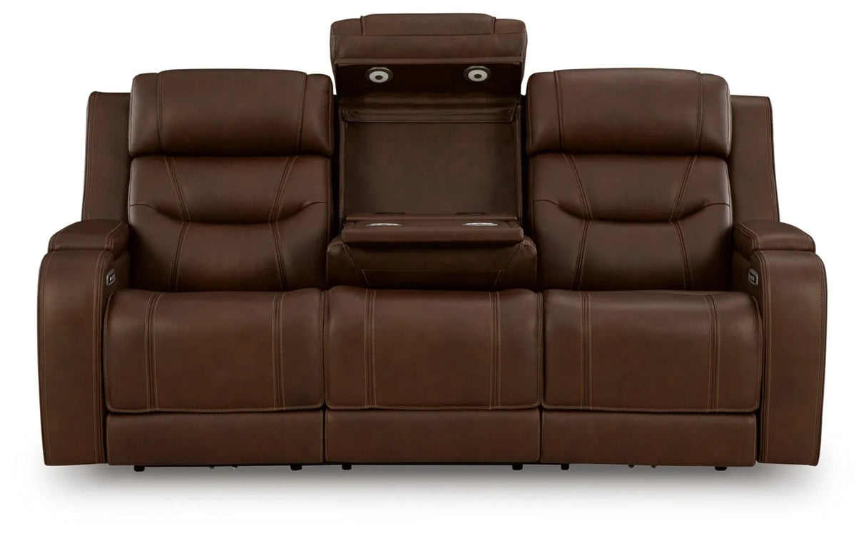 Knightington Brown Power Reclining Sofa & Loveseat w/Audio Seating by Ashley at Eve Furniture