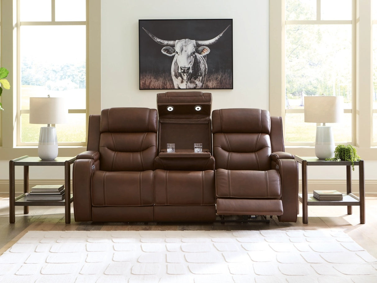Knightington Brown Power Reclining Sofa w/Audio Seating by Ashley at Eve Furniture