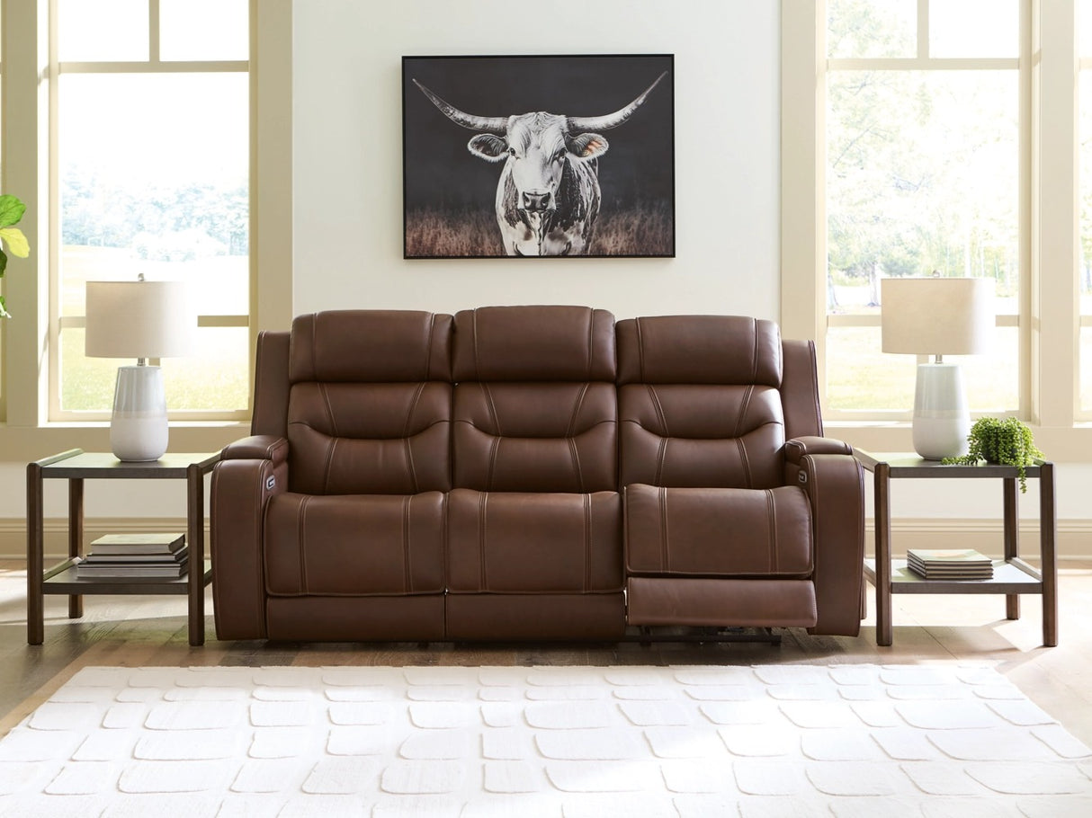 Knightington Brown Power Reclining Sofa w/Audio Seating by Ashley at Eve Furniture