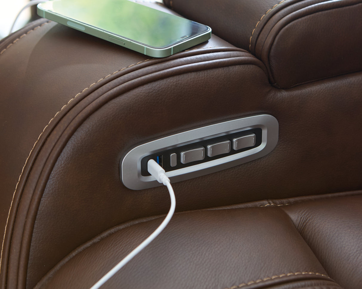 Knightington Brown Power Reclining Sofa with Audio Seating by Ashley at Eve Furniture
