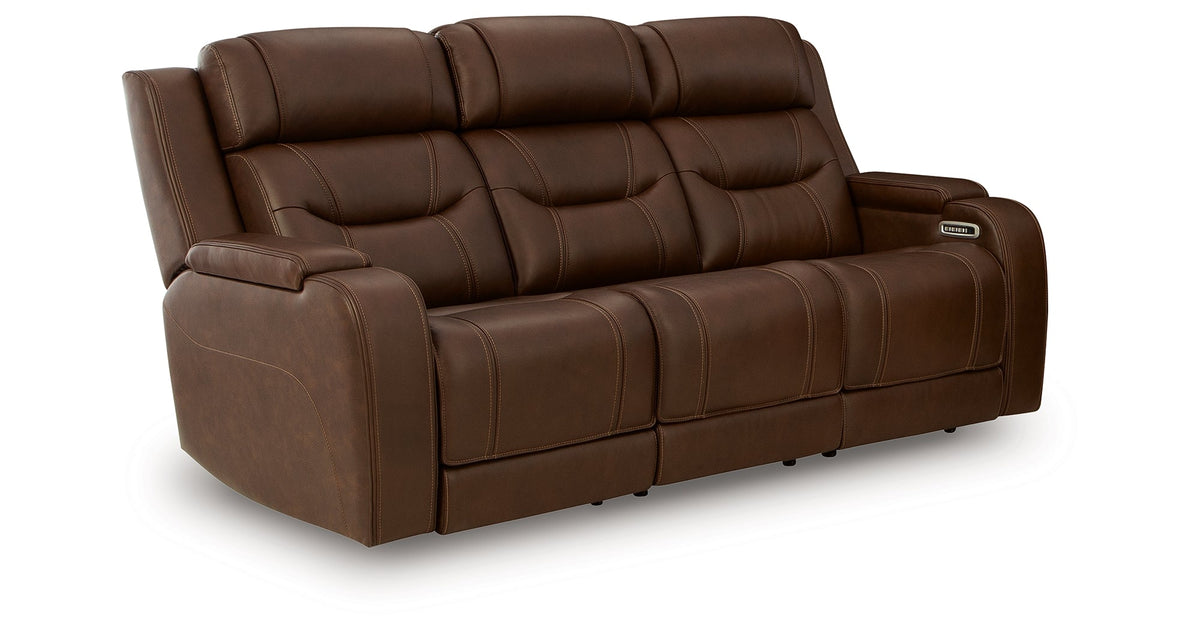 Knightington Brown Power Reclining Sofa with Audio Seating by Ashley at Eve Furniture