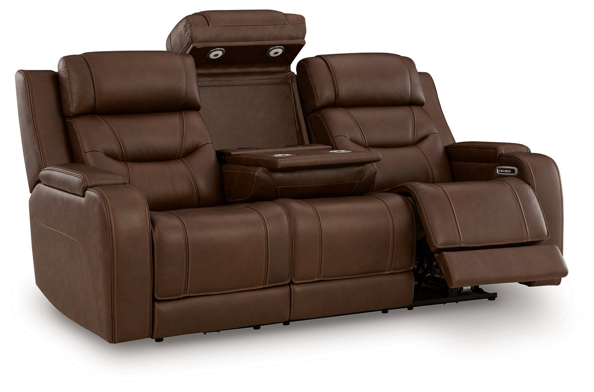 Knightington Brown Power Reclining Sofa with Audio Seating by Ashley at Eve Furniture