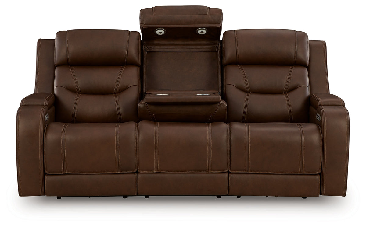 Knightington Brown Power Reclining Sofa with Audio Seating by Ashley at Eve Furniture
