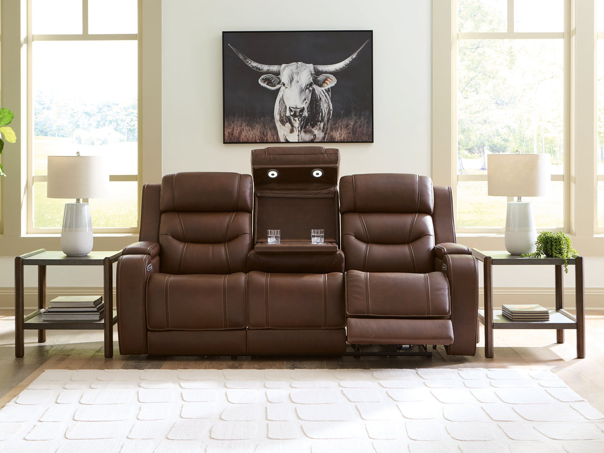 Knightington Brown Power Reclining Sofa with Audio Seating by Ashley at Eve Furniture