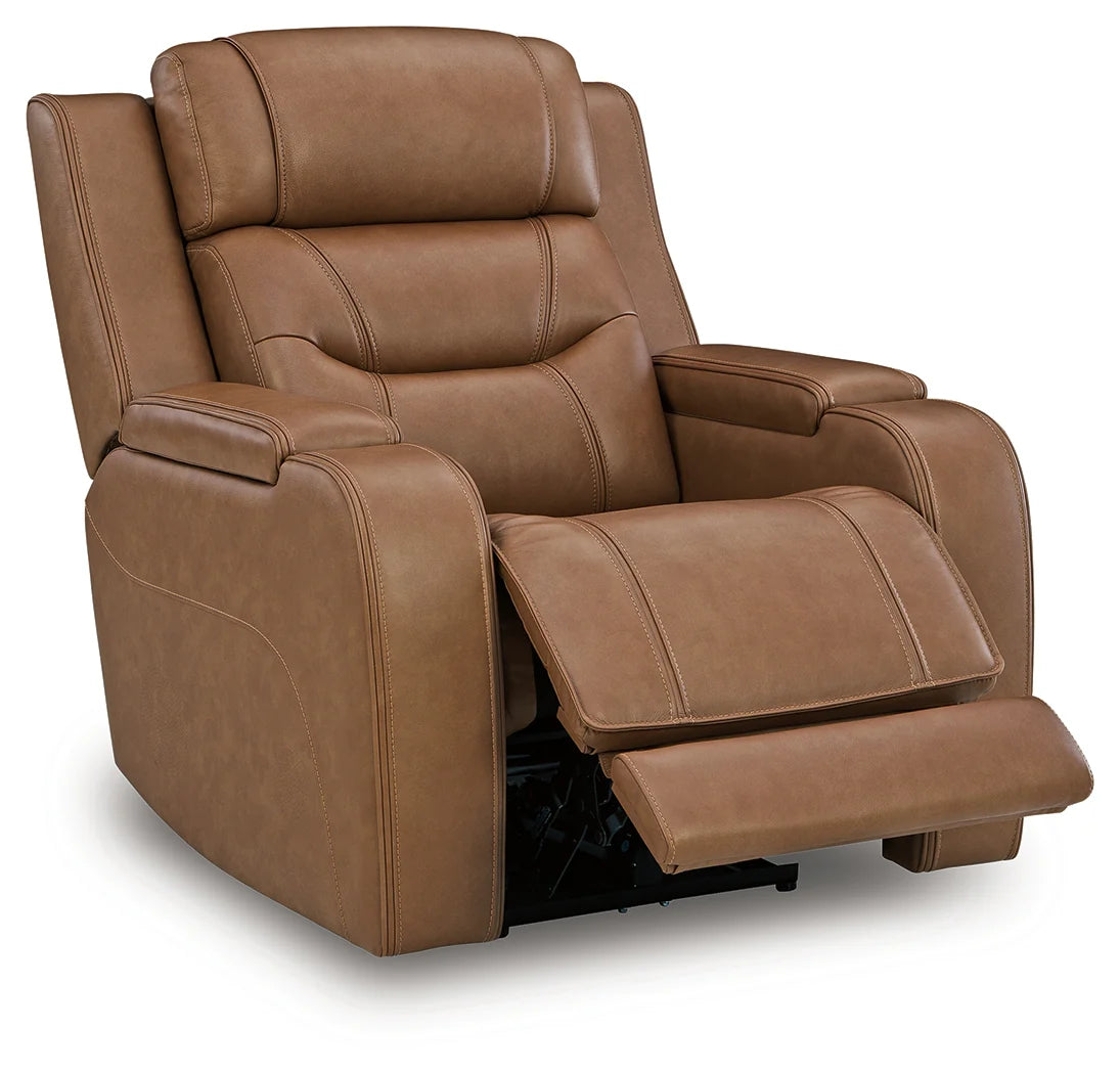Knightington Caramel Power Recliner w/Audio Seating by Ashley at Eve Furniture