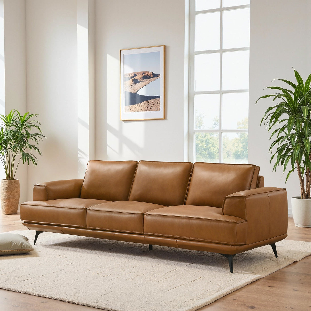 Knox Genuine Tan Leather Comfortable Sofa by Ashcroft Furniture at Eve Furniture