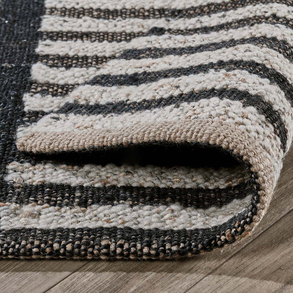 Kofu Stripe Natural/Black Rug by Classic Home at Eve Furniture
