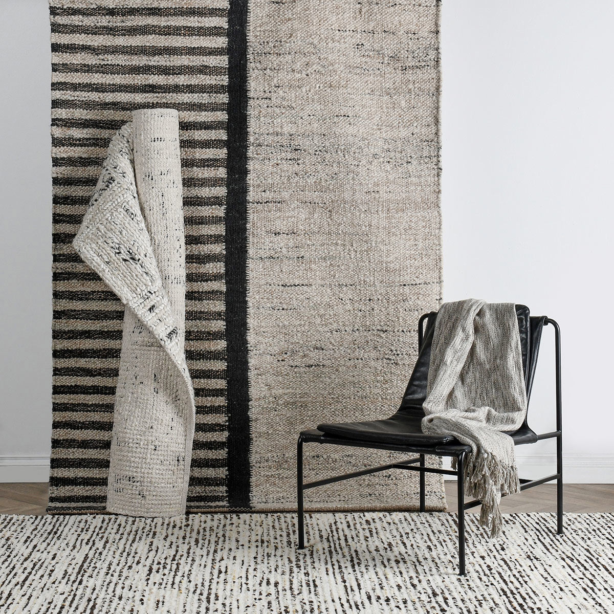 Kofu Stripe Natural/Black Rug by Classic Home at Eve Furniture