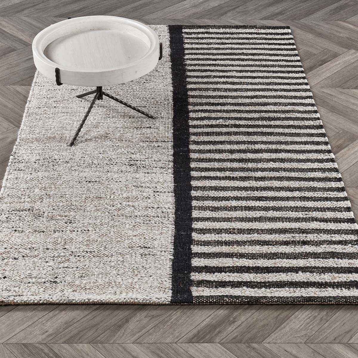 Kofu Stripe Natural/Black Rug by Classic Home at Eve Furniture