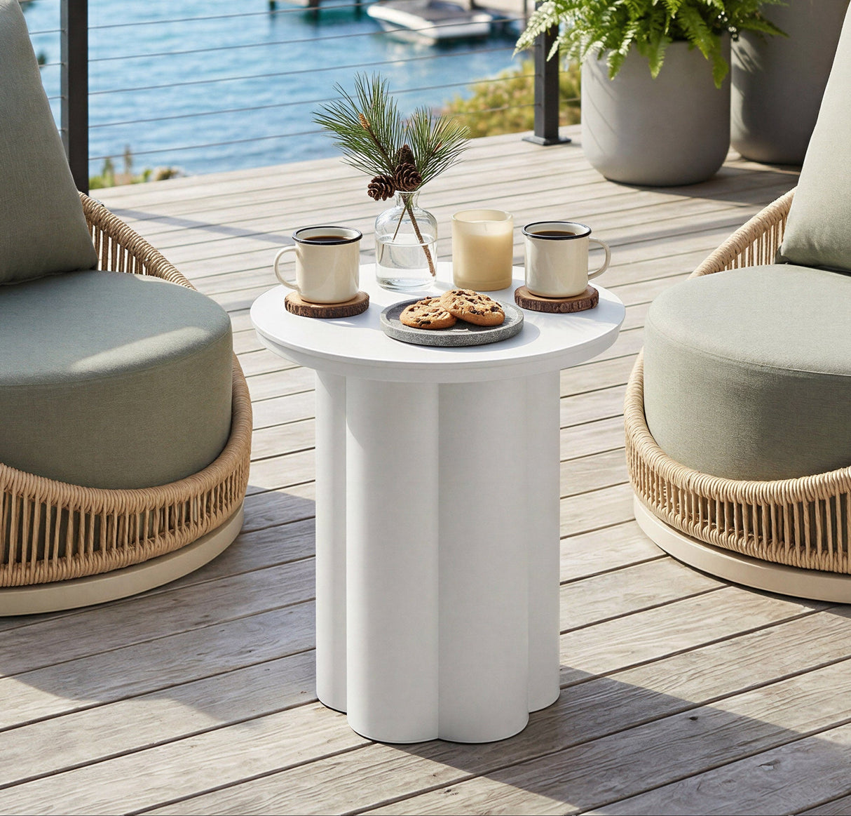 Kogur White Outdoor Side Table by Zuomod at Eve Furniture