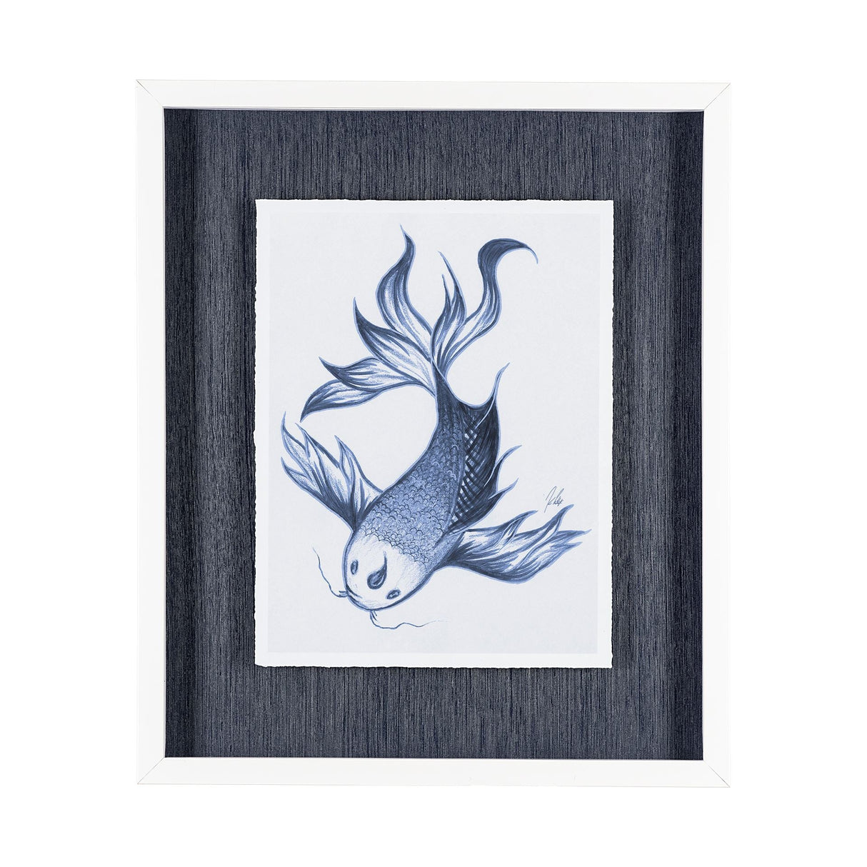Koi Fish Blue II by Mercana Studio a Hand Embellished Textured Framed Art Print Matted under Glass by Mercana at Eve Furniture