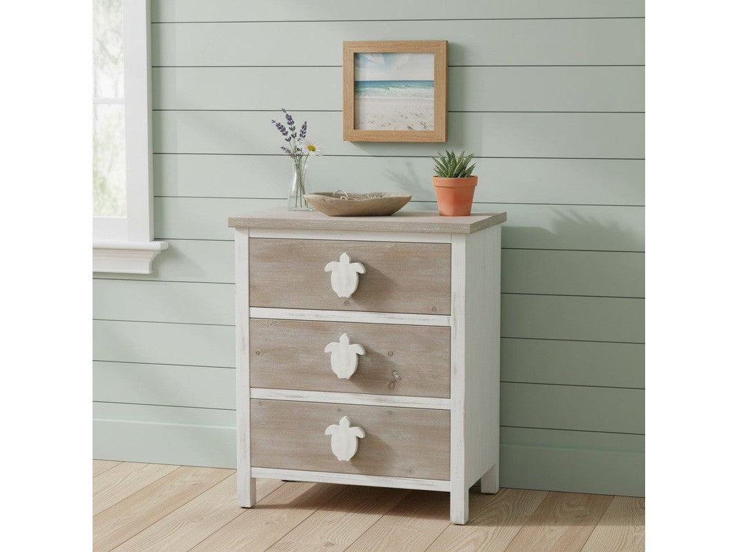 Kona Beach White/Brown Three-Drawer Chest by Crestview at Eve Furniture