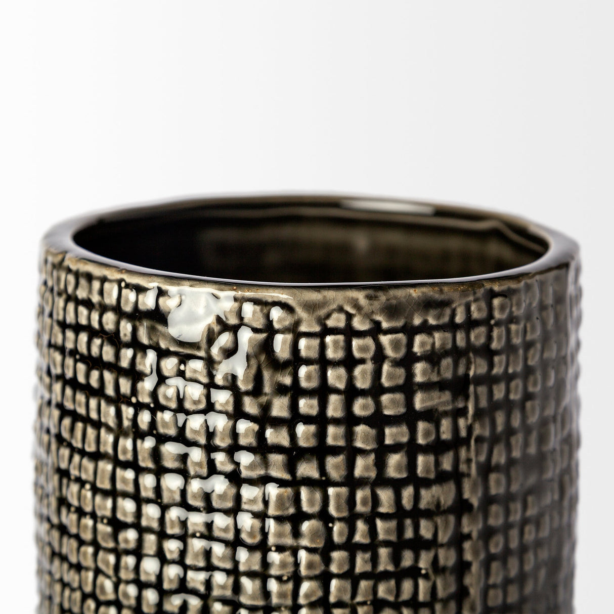 Kona III Large Black/Gold Cylindrical Ceramic Vase by Mercana at Eve Furniture